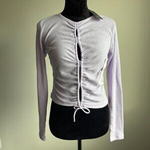 Wild Fable Lavender Ruched Front Tie Long Sleeve Ribbed Top XS NWT